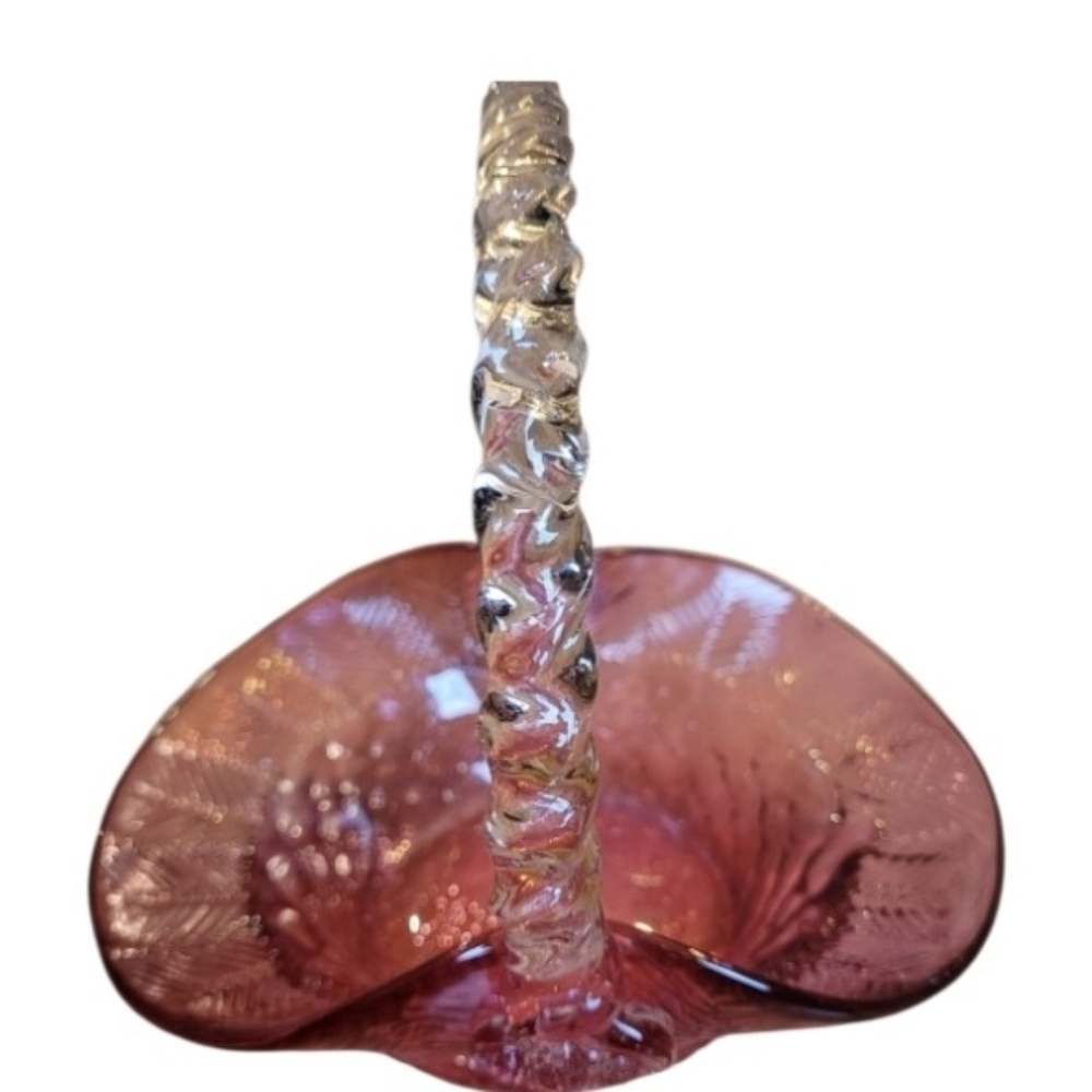 Vintage Pink Glass Basket/ Candy Dish